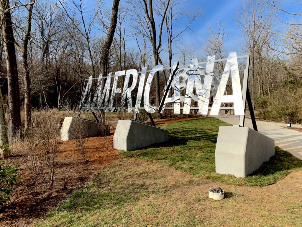 George Sanchez-Calderon, Americana, 2014/2020, polished stainless steel, 84 × 264 x 84 in., courtesy of the artist. Image by Ben Davis, Artnet.
