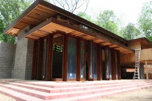 Frank Lloyd Wright's Bachman-Wilson House under construction at Crystal Bridges. 