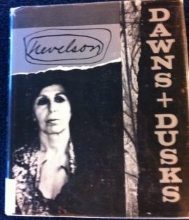 Book cover of Dawns + Dusks, features monochromatic design with woman's photo and Nevelson's name.