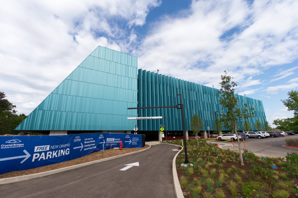 An exterior view of the Campus Parking garage complex
