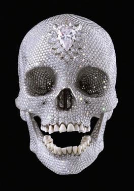 image of For the Love of God by Damien Hirst, a sculpture of a skull encrusted with diamonds