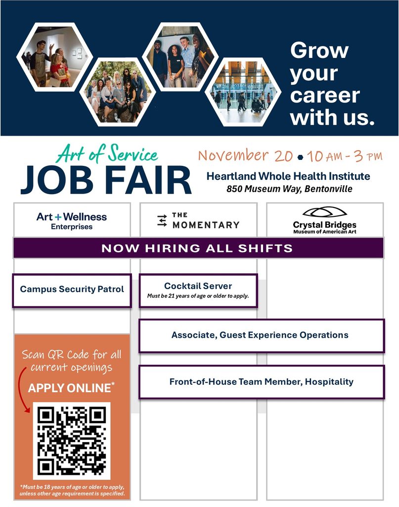 Art of Service Job Fair on Nov 20, 10 AM-3 PM at Heartland Whole Health Institute, Bentonville.