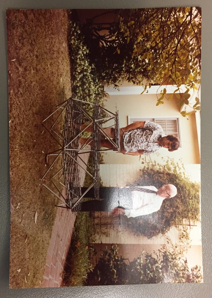 Fuller and John Warren examine a model of a geodesic dome. Fly's Eye Dome archive, Crystal Bridges Museum of American Art