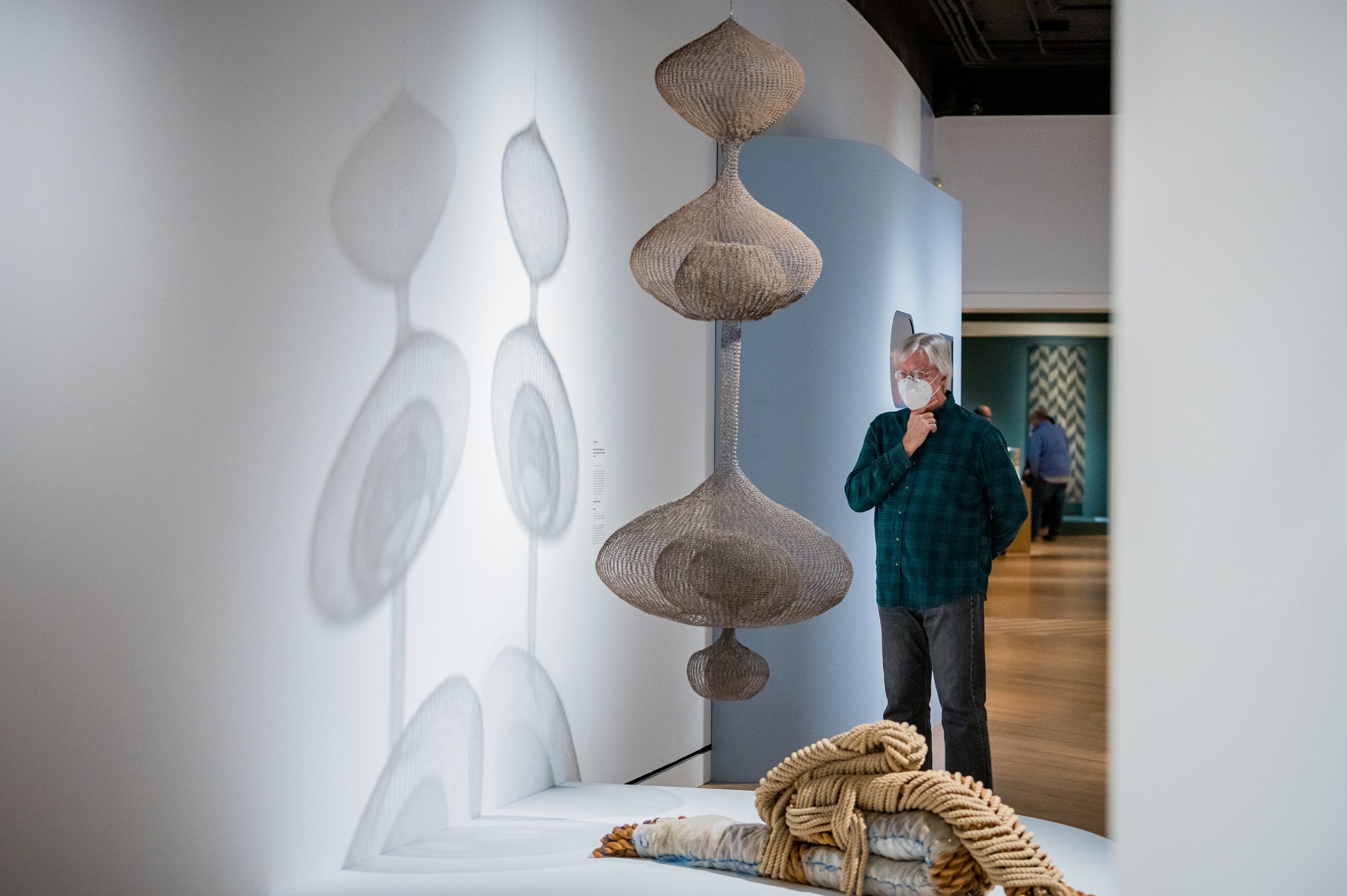 Guest viewing basket woven hanging sculpture