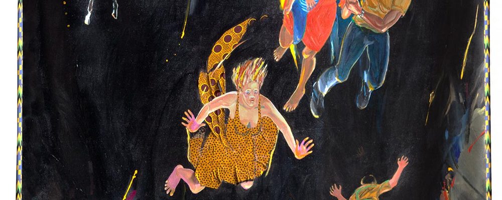 Artwork of people falling in space