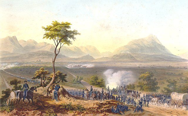 US troops marching on Monterrey in northern Mexico during the Mexican-American War in 1851