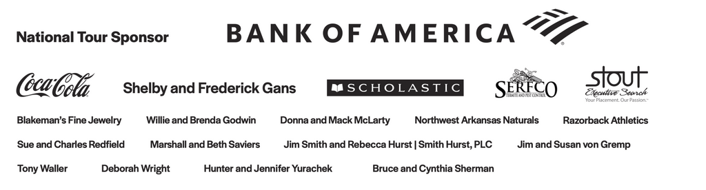 Logos and names of sponsors including Bank of America, Coca-Cola, Scholastic, Serfco, Stout, and individual donors.