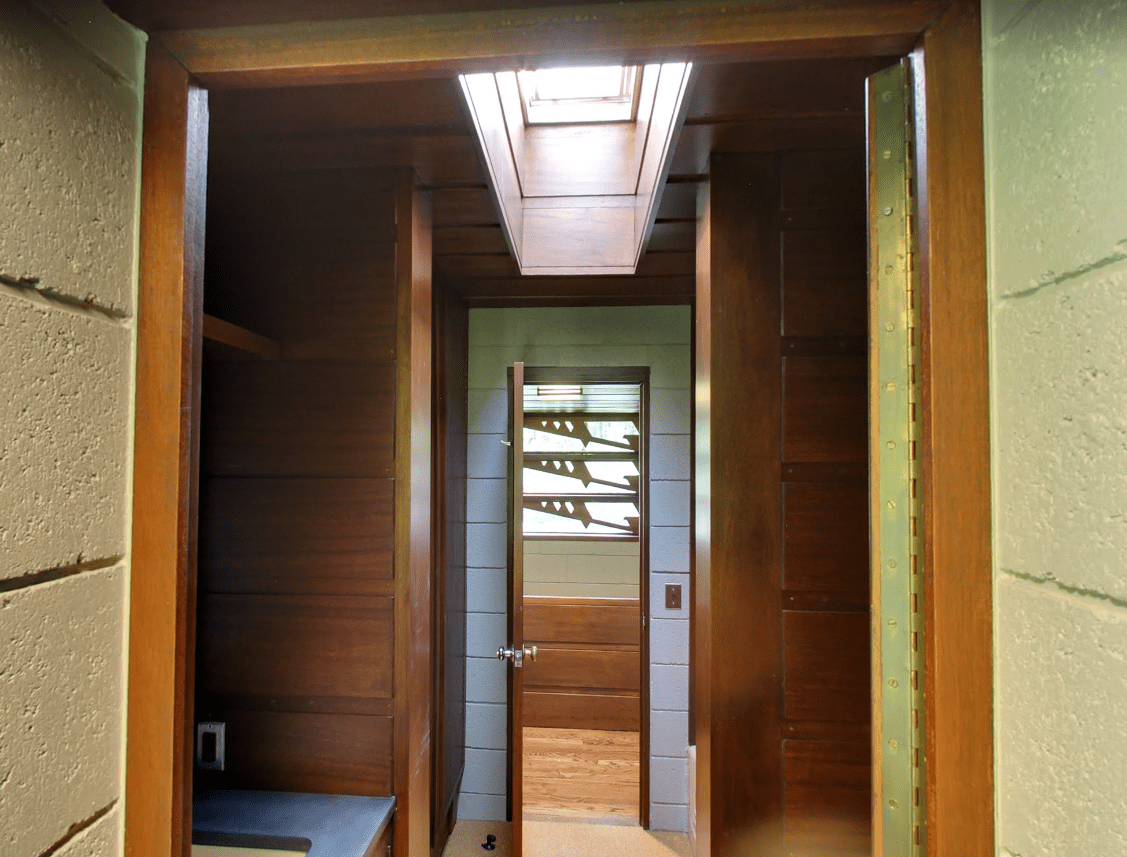 The upstairs bathroom features a skylight.