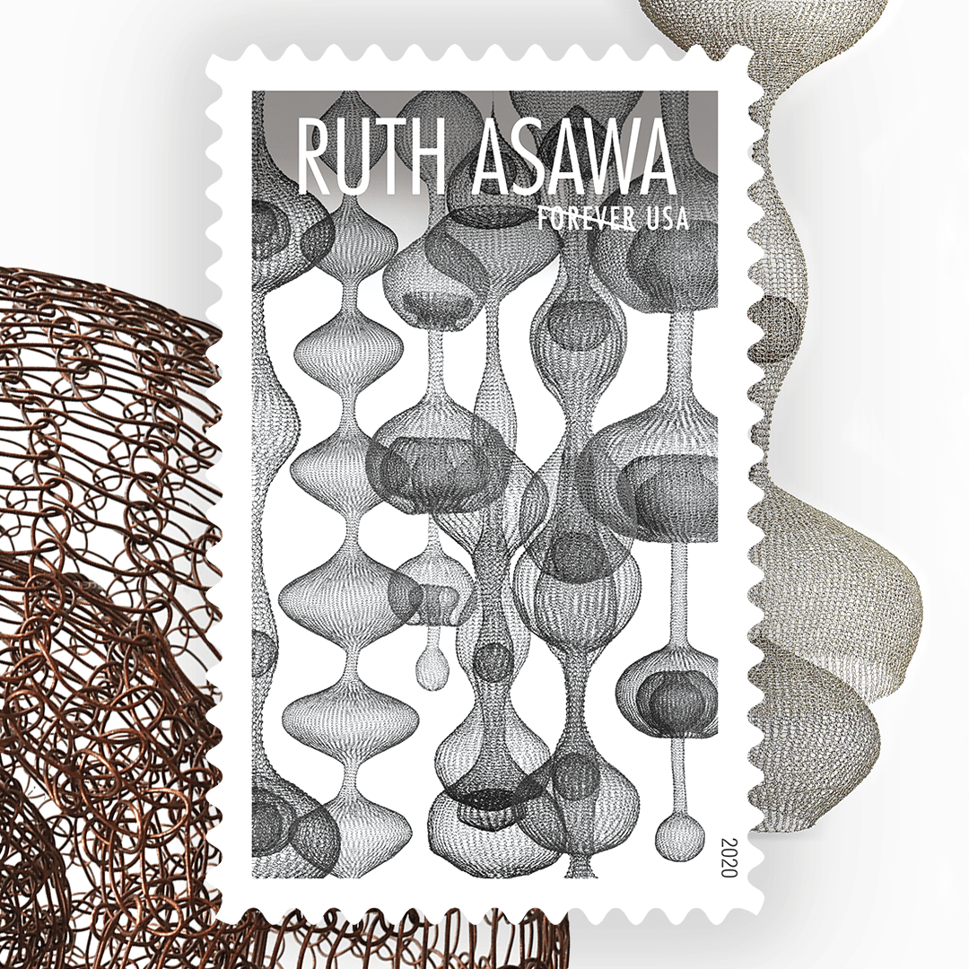 United States 2020 postage stamp with Ruth Asawa's abstract wire sculptures, 